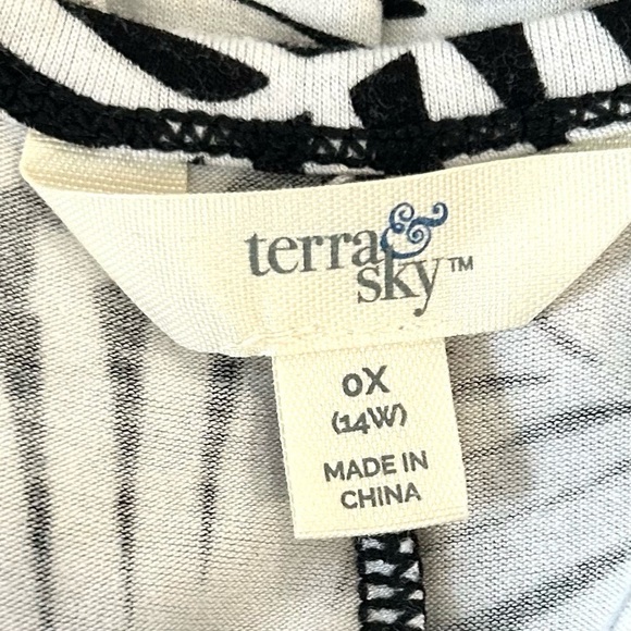 Terra & Sky Midi Tropical Racerback Black White Leaf Print Dress Plus Size 0 - Picture 10 of 11